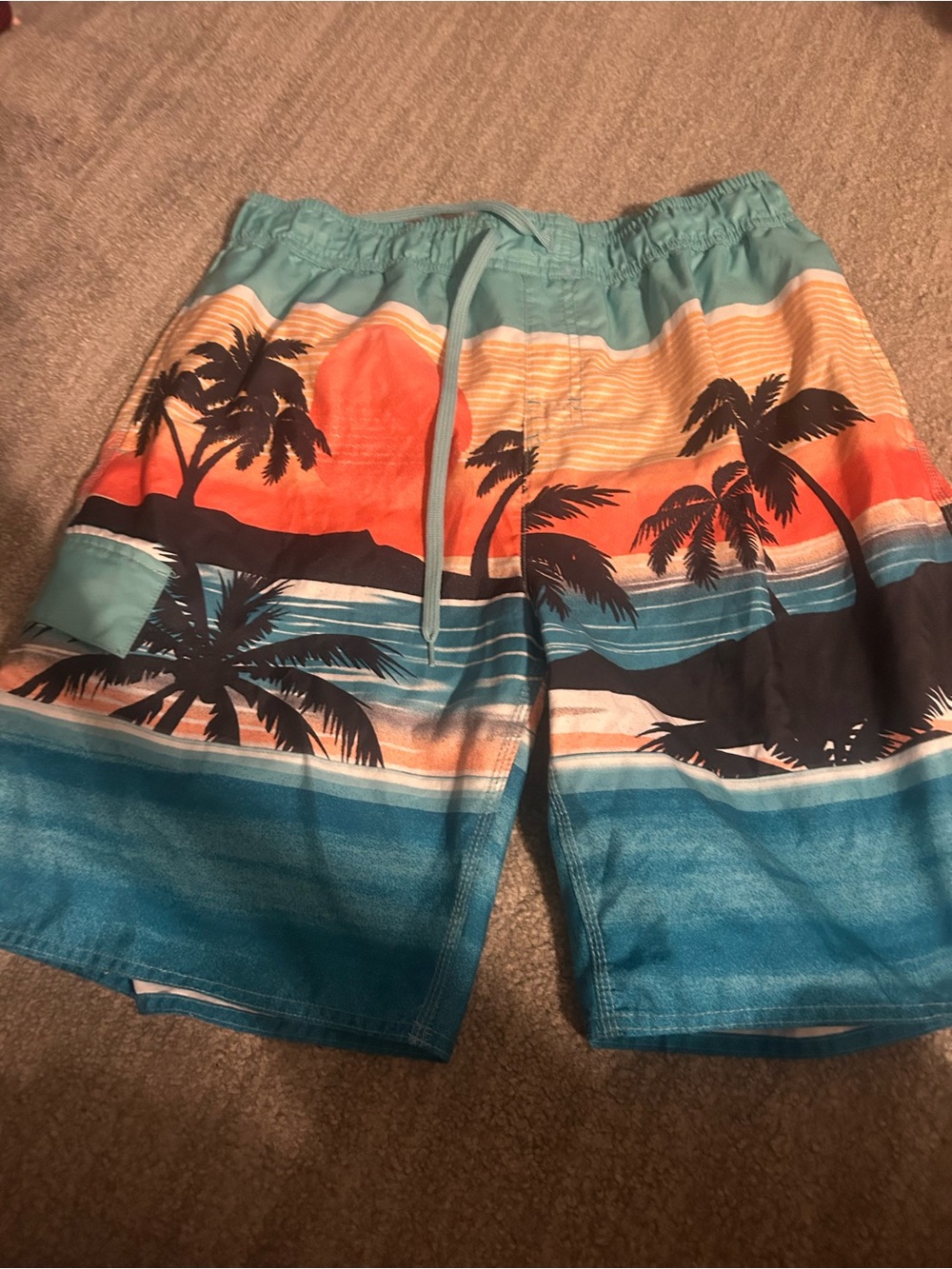 Men's Teal & Orange Tropical Board Shorts
